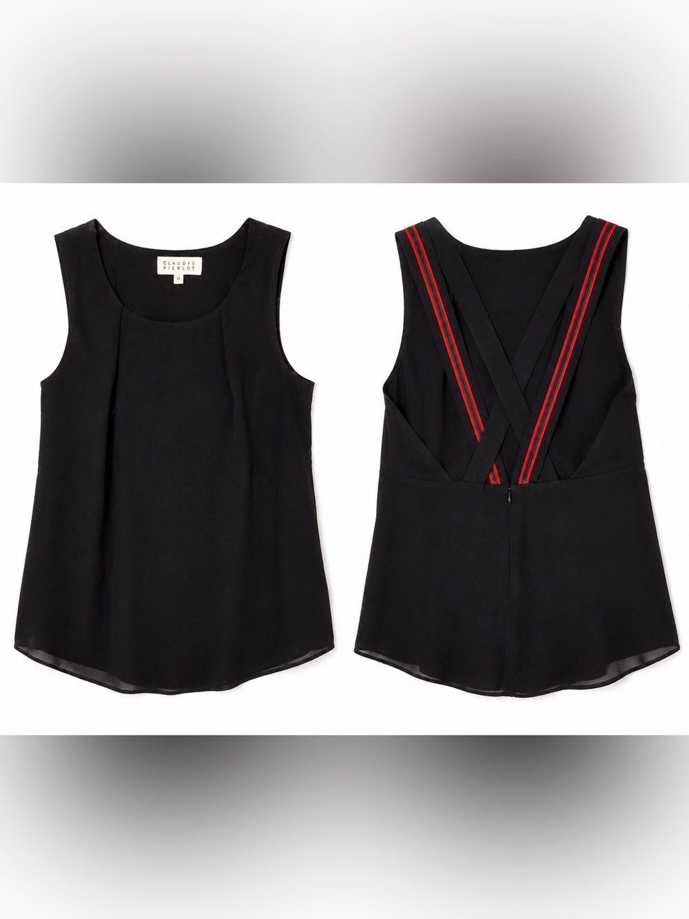 Claudie Pierlot Black Sleeveless Cross Back Top Size 36 US Small Paris Designer - Picture 2 of 7